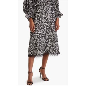 Black/White Floral Slip Skirt with Lace Hem- size XS